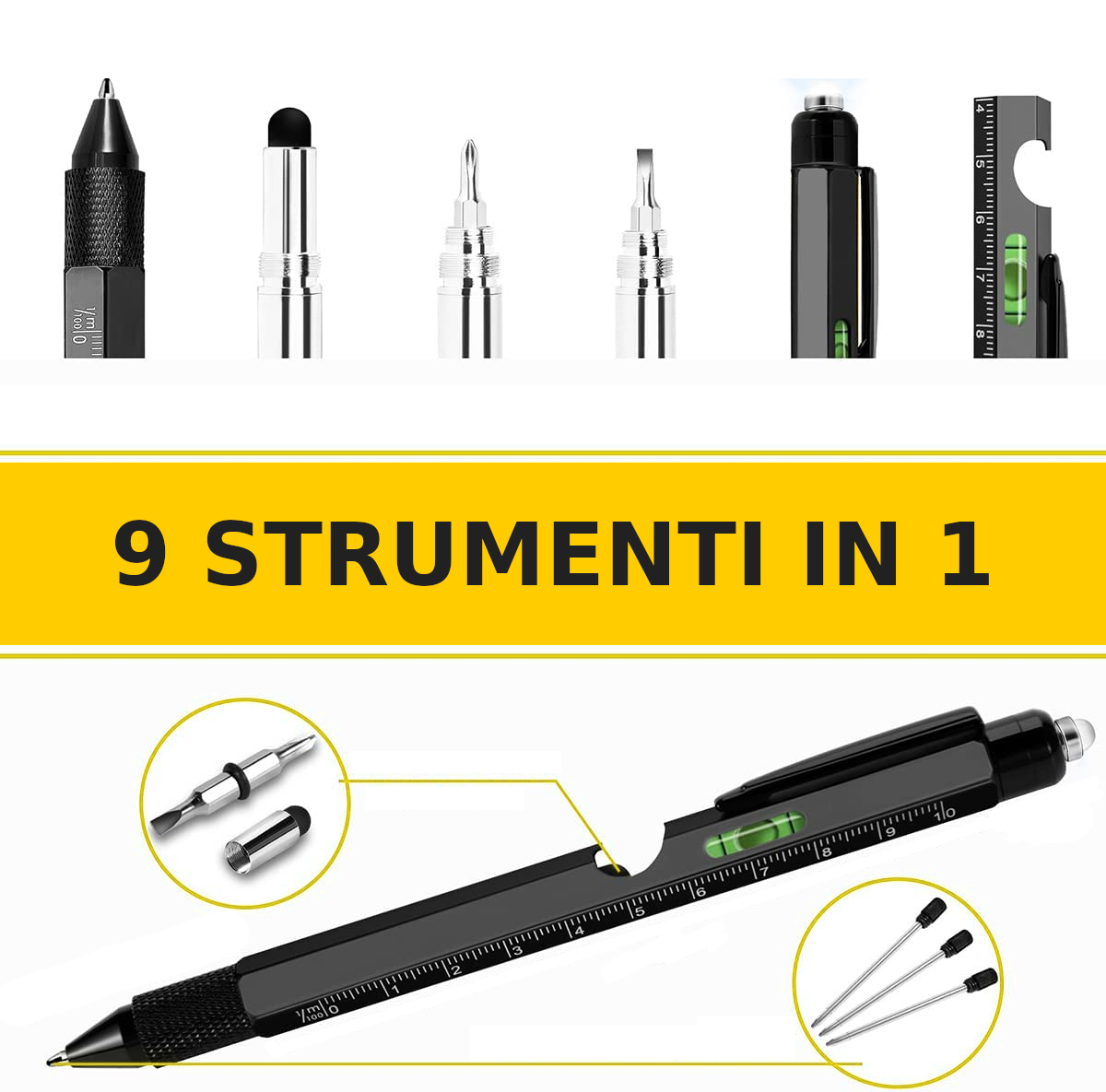 Idea Regalo Penna Multi Tool Multiuso 9 in 1