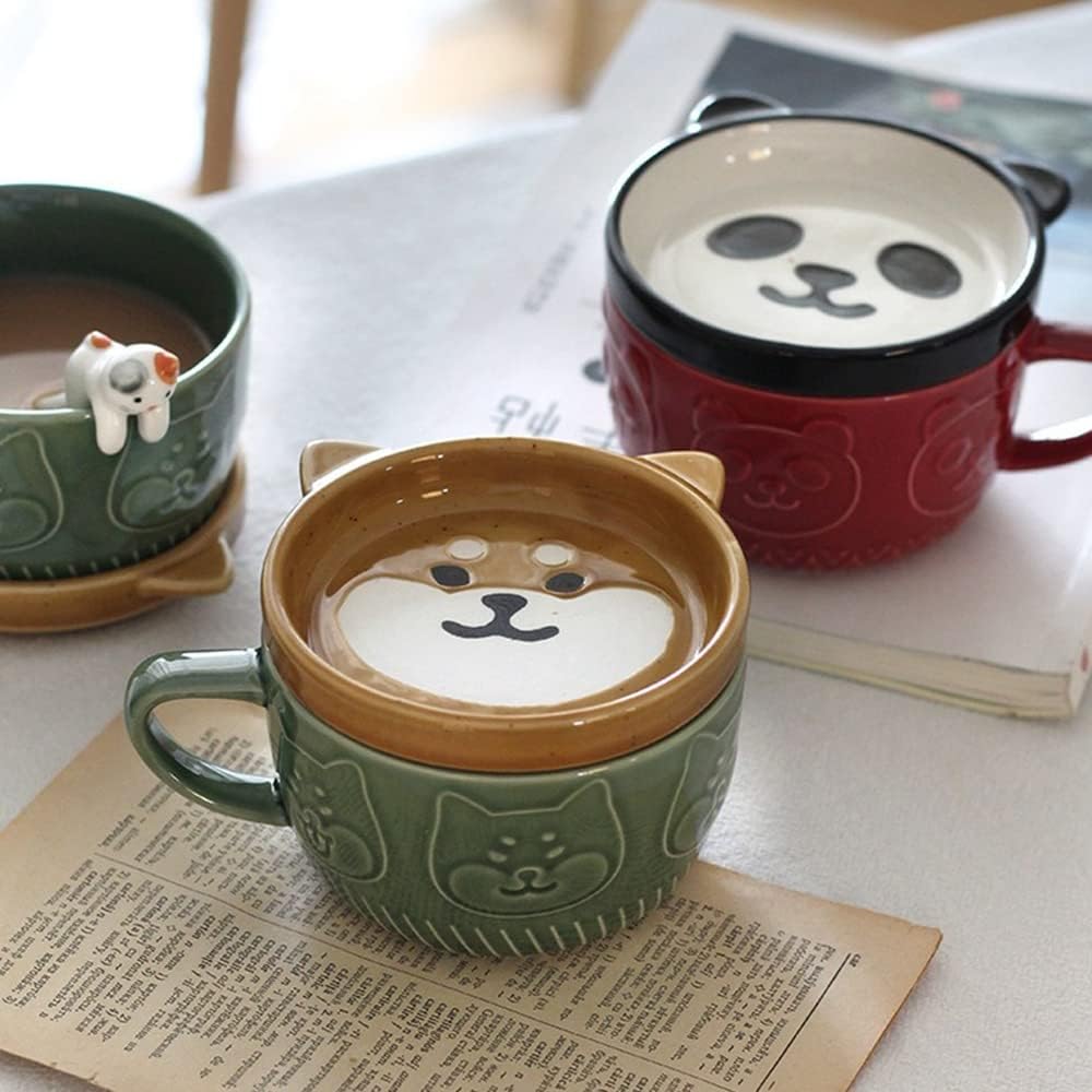 Idea Regalo La Tazza in Ceramica con Coperchio Shiba Inu in Stile Giapponese